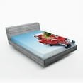 thumbnail image 1 of Ambesonne Christmas Fitted Sheet, Red Truck Xmas Tree, King Size, Blue Red, 1 of 3