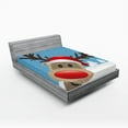 thumbnail image 1 of Ambesonne Christmas Fitted Sheet, Reindeer Rudolph Hat, Full Size, Pale Blue Red Pale Brown, 1 of 3