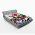 thumbnail image 1 of Ambesonne Christmas Fitted Sheet, Reindeer in Red Car, Queen Size, White Red Green, 1 of 2