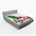 thumbnail image 1 of Ambesonne Christmas Fitted Sheet, Retro Car Xmas Tree, Full Size, White Red, 1 of 2