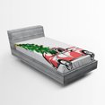 thumbnail image 1 of Ambesonne Christmas Fitted Sheet, Retro Car Xmas Tree, Twin Size, White Red, 1 of 2