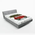 thumbnail image 1 of Ambesonne Christmas Fitted Sheet, Retro Car with Tree, Full Size, Green Vermilion, 1 of 3