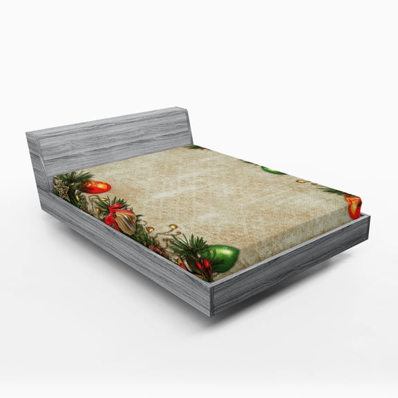Ambesonne Christmas Fitted Sheet, Retro Frame Old Days, Queen Size, Multicolor