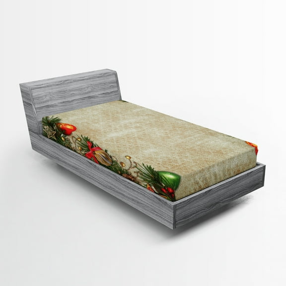 Ambesonne Christmas Fitted Sheet, Retro Frame Old Days, Twin Size, Multicolor