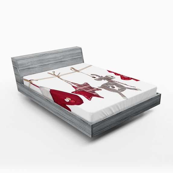 Ambesonne Christmas Fitted Sheet, Retro Items on, Queen Size, Red Cream Tan
