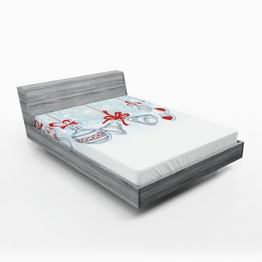 Ambesonne Christmas Fitted Sheet, Retro, Queen Size, White Orange and Blue