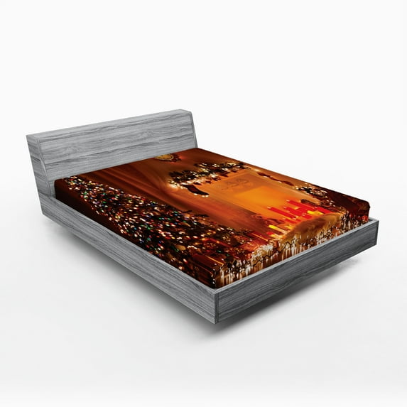 Ambesonne Christmas Fitted Sheet, Romantic New Year, California King, Orange