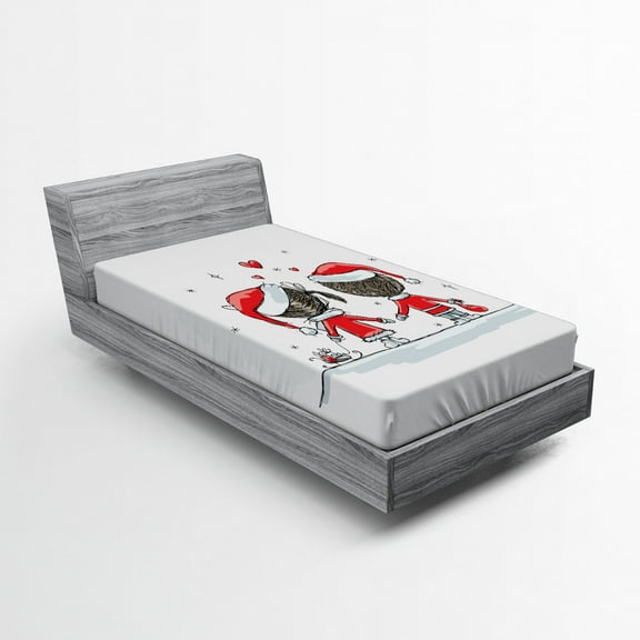 Ambesonne Christmas Fitted Sheet, Santa Costumes, Twin XL Size, Red White