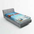 thumbnail image 1 of Ambesonne Christmas Fitted Sheet, Santa Plane Snowman, Twin Size, Blue Orange, 1 of 2