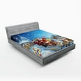 thumbnail image 1 of Ambesonne Christmas Fitted Sheet, Santa in Sleigh, Queen Size, Navy Blue, 1 of 3
