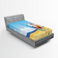 thumbnail image 1 of Ambesonne Christmas Fitted Sheet, Santa on Beach Surf, Twin XL Size, Blue Yellow, 1 of 3