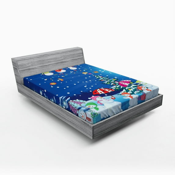Ambesonne Christmas Fitted Sheet, Snowman Party, Full Size, Multicolor