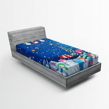 Ambesonne Christmas Fitted Sheet, Snowman Party, Twin XL Size, Multicolor