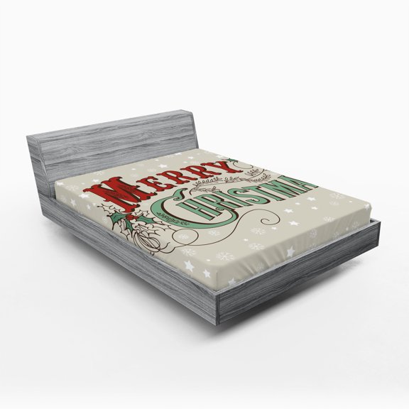 Ambesonne Christmas Fitted Sheet, Star Snowflake Retro, Queen Size, Eggshell Sea Green Ruby