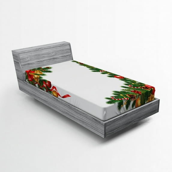 Ambesonne Christmas Fitted Sheet, Tree Objects, Twin Size, Multicolor