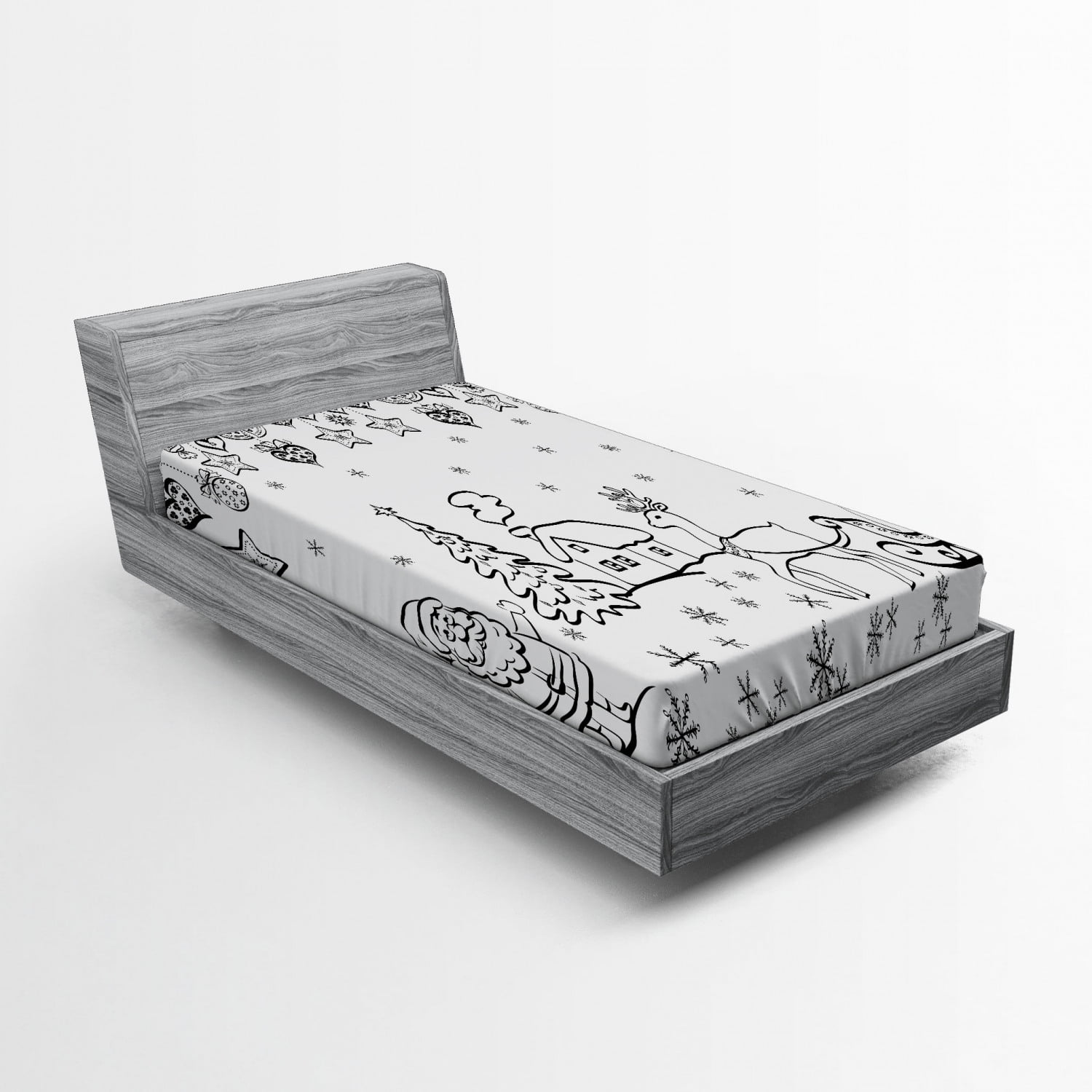 White Christmas Print Microfiber Twin Fitted Sheet