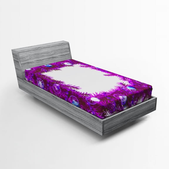 Ambesonne Christmas Fitted Sheet, Winter Square Wreath, Twin Size, Multicolor