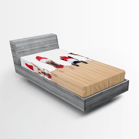 Ambesonne Christmas Fitted Sheet, Wooden Fences Humor, Twin XL Size, Tan Red