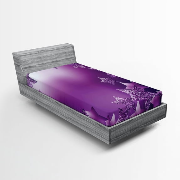 Ambesonne Christmas Fitted Sheet, Xmas Stars Backdrop, Twin Size, Purple