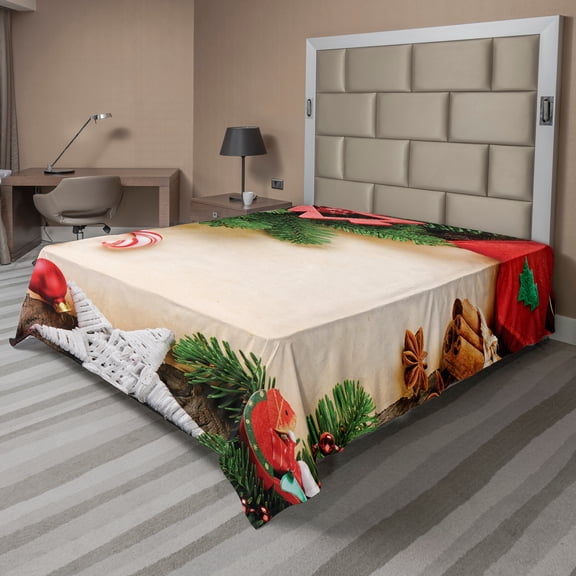 Ambesonne Christmas Flat Sheet, Cinnamon Candy Cane, California King, Multicolor