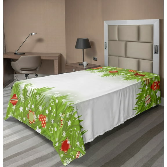 Ambesonne Christmas Flat Sheet, Coniferous Noel Tree, Twin Size, Multicolor