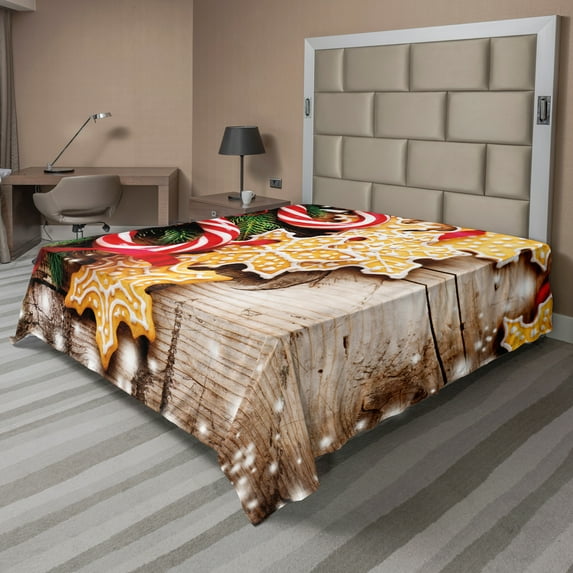 Ambesonne Christmas Flat Sheet, Cookies Candy Canes, Full Size, Multicolor