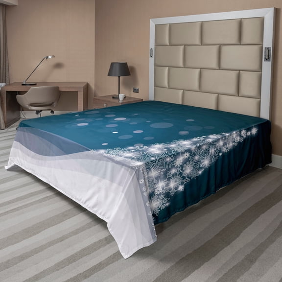 Ambesonne Christmas Flat Sheet, Fantasy Xmas Tree, Full Size, Slate Blue White