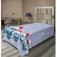 thumbnail image 1 of Ambesonne Christmas Flat Sheet, Fun Birds Santa Hats, TwinXL Size, Blue Red, 1 of 1