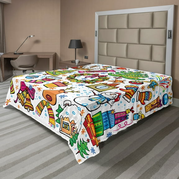 Ambesonne Christmas Flat Sheet, New Year Candies, California King, Multicolor