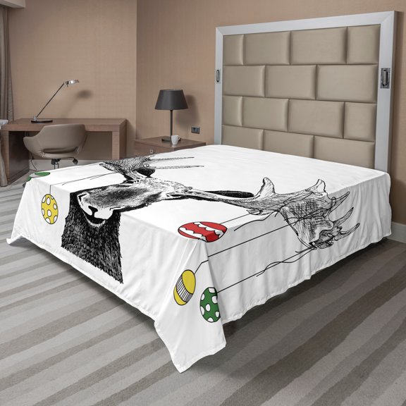 Ambesonne Christmas Flat Sheet, Sketchy Noel Ornament, Queen Size, Multicolor