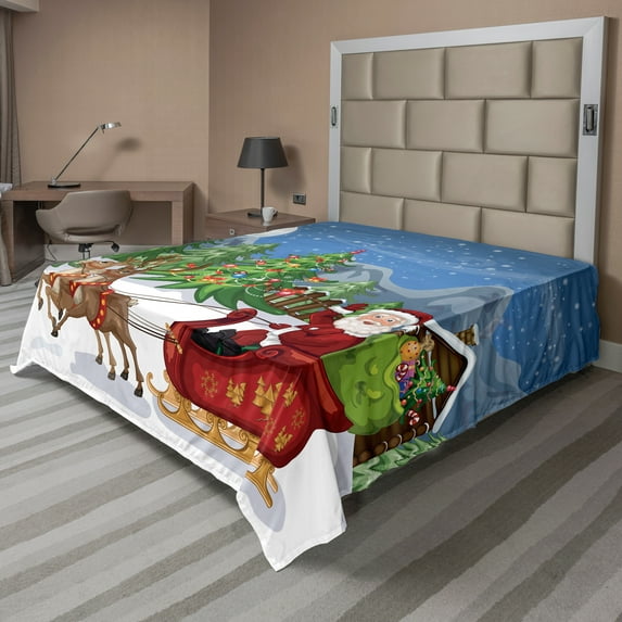 Ambesonne Christmas Flat Sheet, Snowdrift Reindeers, California King, Multicolor