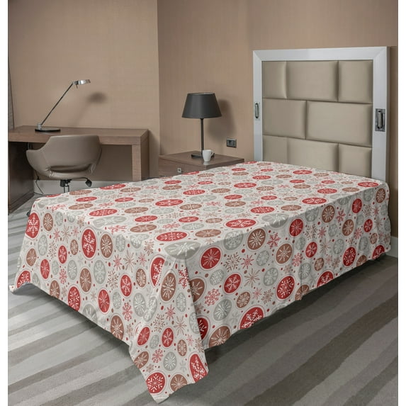 Ambesonne Christmas Flat Sheet, Snowflakes Print, Twin Size, Ruby Pale Grey