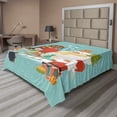 thumbnail image 1 of Ambesonne Christmas Flat Sheet, Snowman Bear Fox Santa, King Size, Pale Teal and Multicolor, 1 of 1