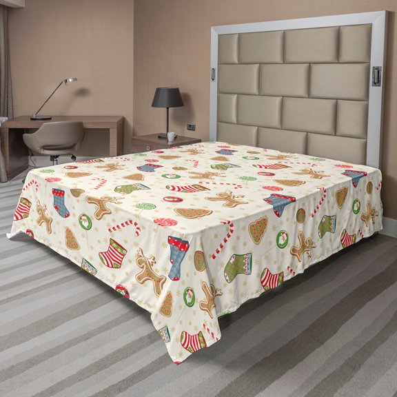 Ambesonne Christmas Flat Sheet, Traditional Sweets, King Size, Multicolor