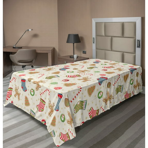 Ambesonne Christmas Flat Sheet, Traditional Sweets, Twin Size, Multicolor