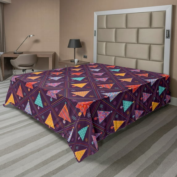 Ambesonne Christmas Flat Sheet, Tree Rhombus, Full Size, Multicolor