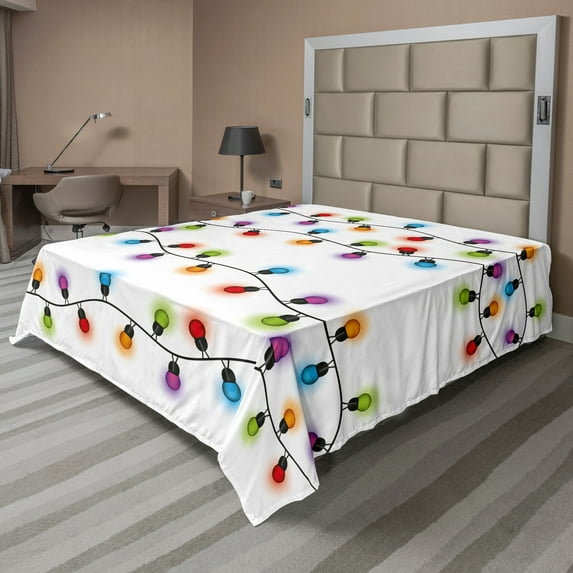 Ambesonne Christmas Flat Sheet, Vibrant Celebratory, Full Size, Multicolor