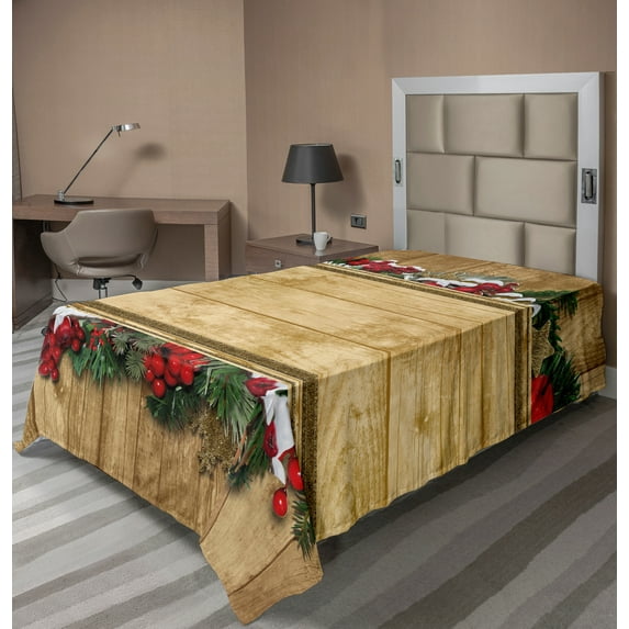 Ambesonne Christmas Flat Sheet, Vintage Noel Greeting, TwinXL Size, Multicolor