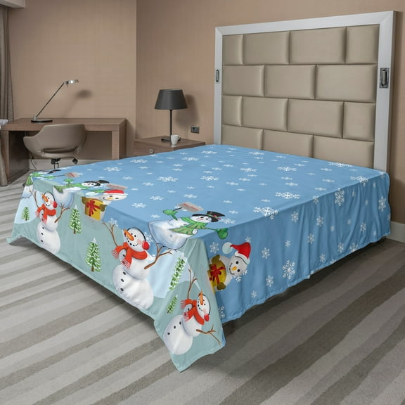 Ambesonne Christmas Flat Sheet, Winter Season Element, California King, Multicolor