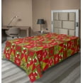 thumbnail image 1 of Ambesonne Christmas Flat Sheet, Xmas Eve Ornaments, TwinXL Size, Olive Green White, 1 of 1