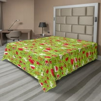 Ambesonne Christmas Flat Sheet, Xmas, King Size, Apple Green Red