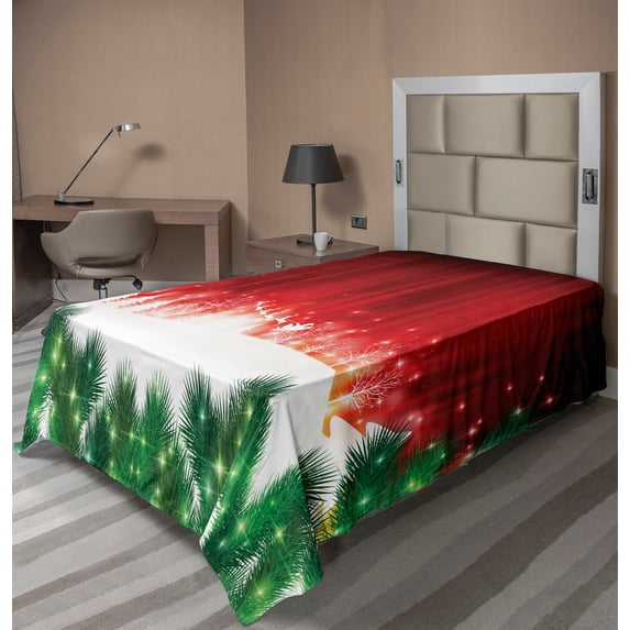 Ambesonne Christmas Flat Sheet, Xmas Theme, Twin Size, Red Green White