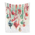 thumbnail image 1 of Ambesonne Christmas Fleece Throw Blanket Vintage Xmas Globes Laces 50"x60" Dark Coral Green Blue, 1 of 6
