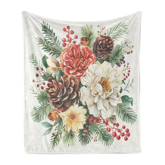 Ambesonne Christmas Fleece Throw Blanket Vintage Xmas Ornate Print 70"x90" Coral Brown and Coconut