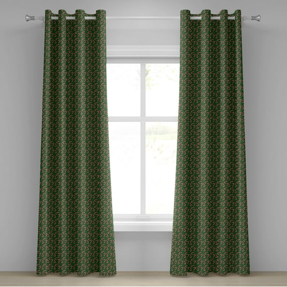 Ambesonne Christmas Grommet Curtain, Candy Canes, 50" x 96", Green Red White