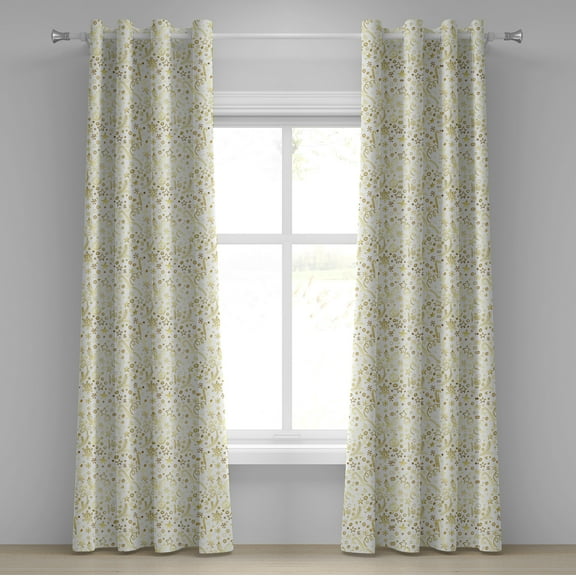 Ambesonne Christmas Grommet Curtain, Doodle Swirls, 50" x 120", Yellow and Sepia