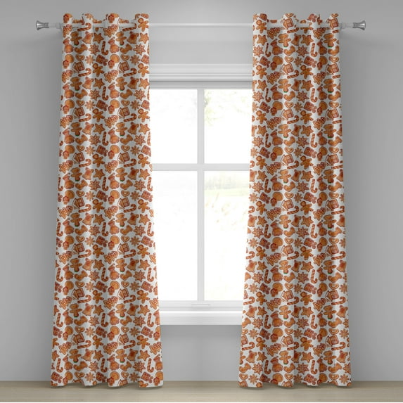 Ambesonne Christmas Grommet Curtain, Gingerbread Cookie, 50" x 96", Pale Brown and White
