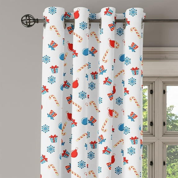 Ambesonne Christmas Grommet Curtain Single Panel, Xmas Cones Ornaments, 50"x60", Red White and Pale Blue