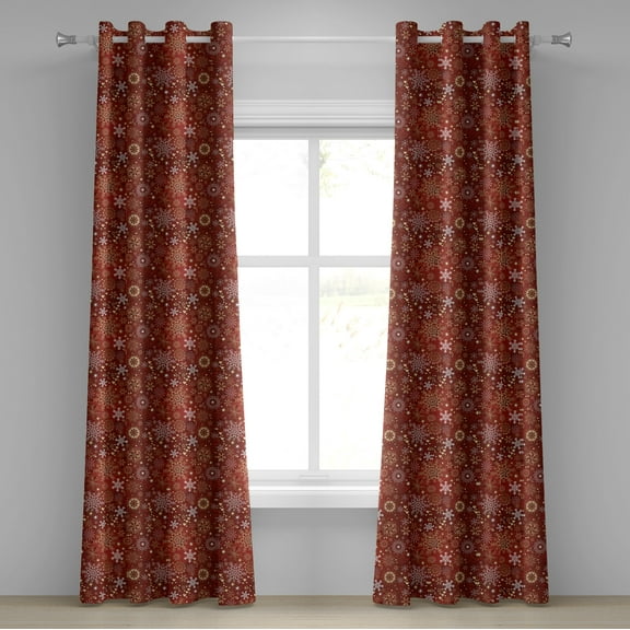 Ambesonne Christmas Grommet Curtain, Snowflakes, 50" x 108", Red Yellow and White