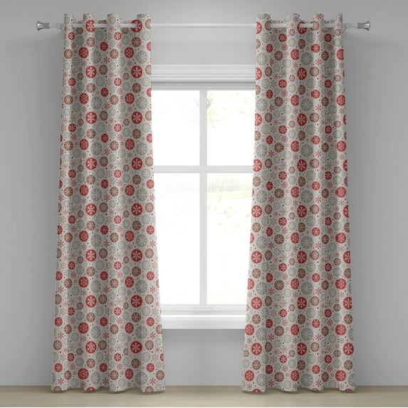 Ambesonne Christmas Grommet Curtain, Snowflakes Print, 50" x 84", Ruby Pale Grey